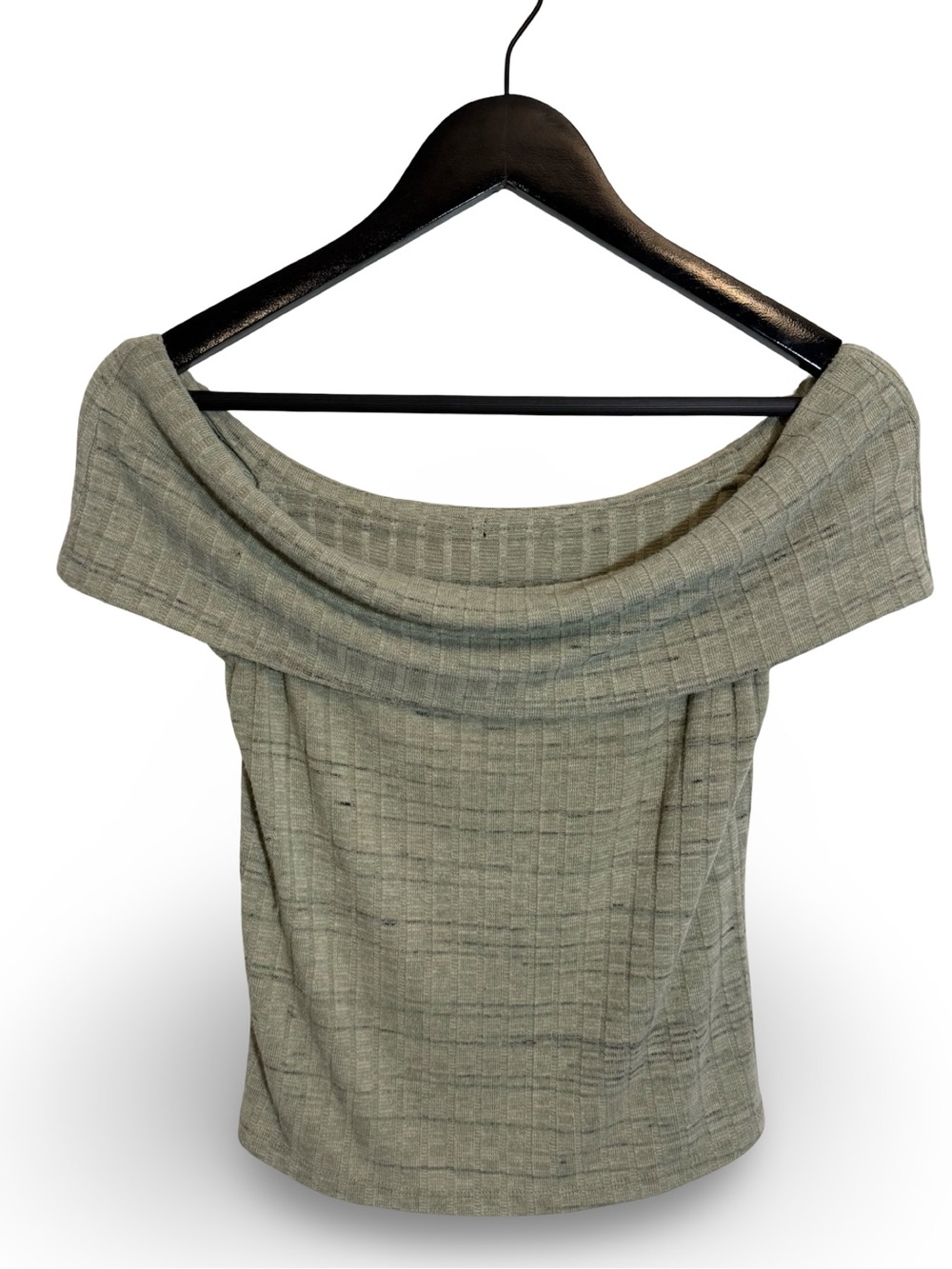 Off-Shoulder Ribbed Knit Sweater Top - Sage Green